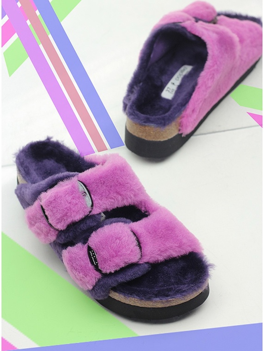 NWT Papillio Big Buckle Platform Shearling Orchid Purple/Dark Berry EU 37/W6/M4